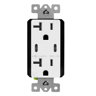 Dual USB-C Charger Outlet, Tamper-Resistant 20A Duplex Receptacles
