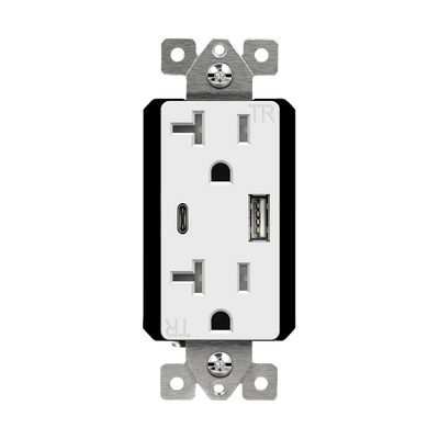 USB Wall Outlet, USB-C and USB-A, 3.6amps, Tamper-Resistant 20A Duplex Receptacles