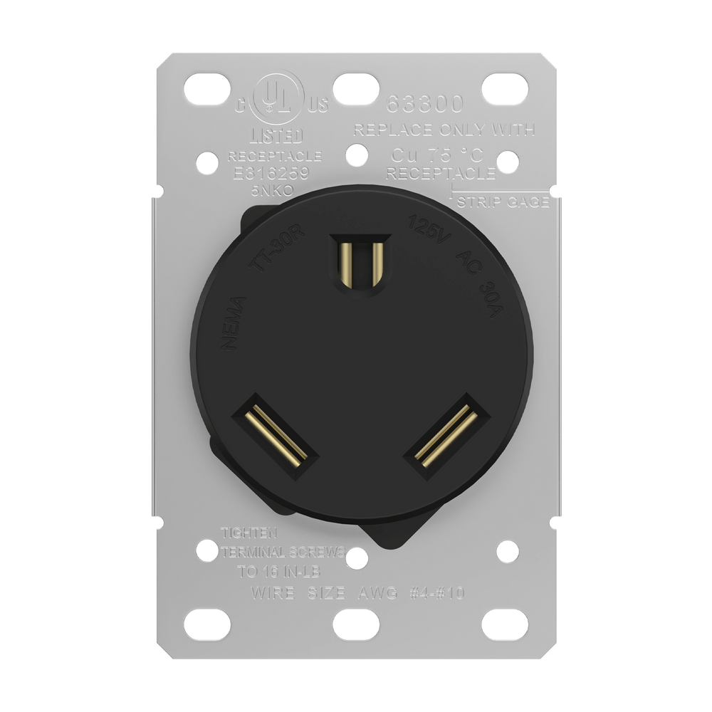 Industrial Grade Flush Mount Receptacle, 30A, TT-30R