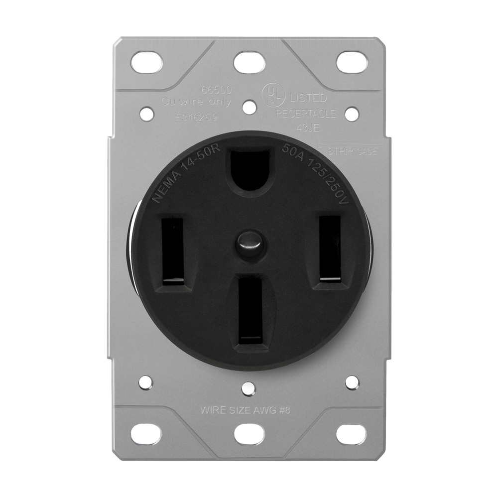 Industrial Grade Flush Mount Receptacle, 50A, 14-50R