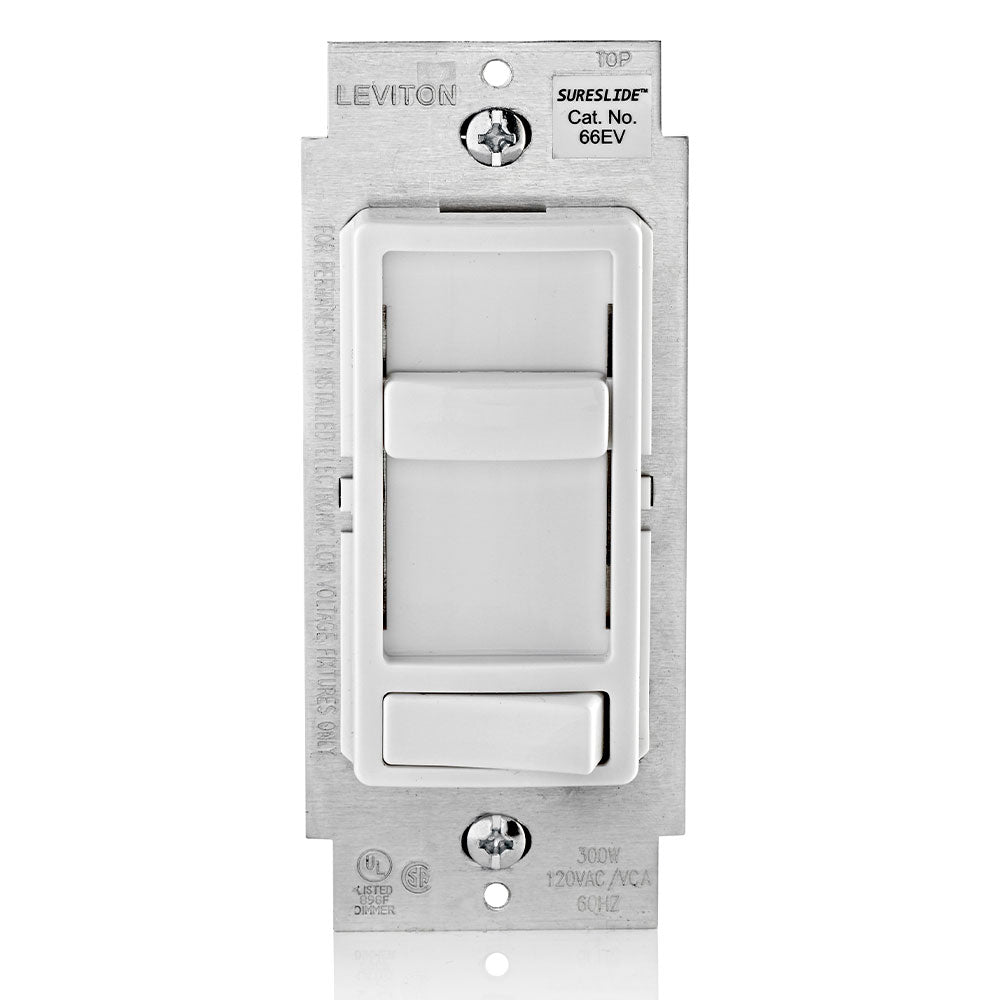 Leviton 66EV-10W Decora SureSlide ELV Dimmer, 300W-120VAC Electronic Low Voltage, 60Hz, Single Pole and 3-Way
