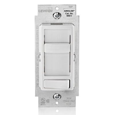 Leviton 66EV-10W Decora SureSlide ELV Dimmer, 300W-120VAC Electronic Low Voltage, 60Hz, Single Pole and 3-Way