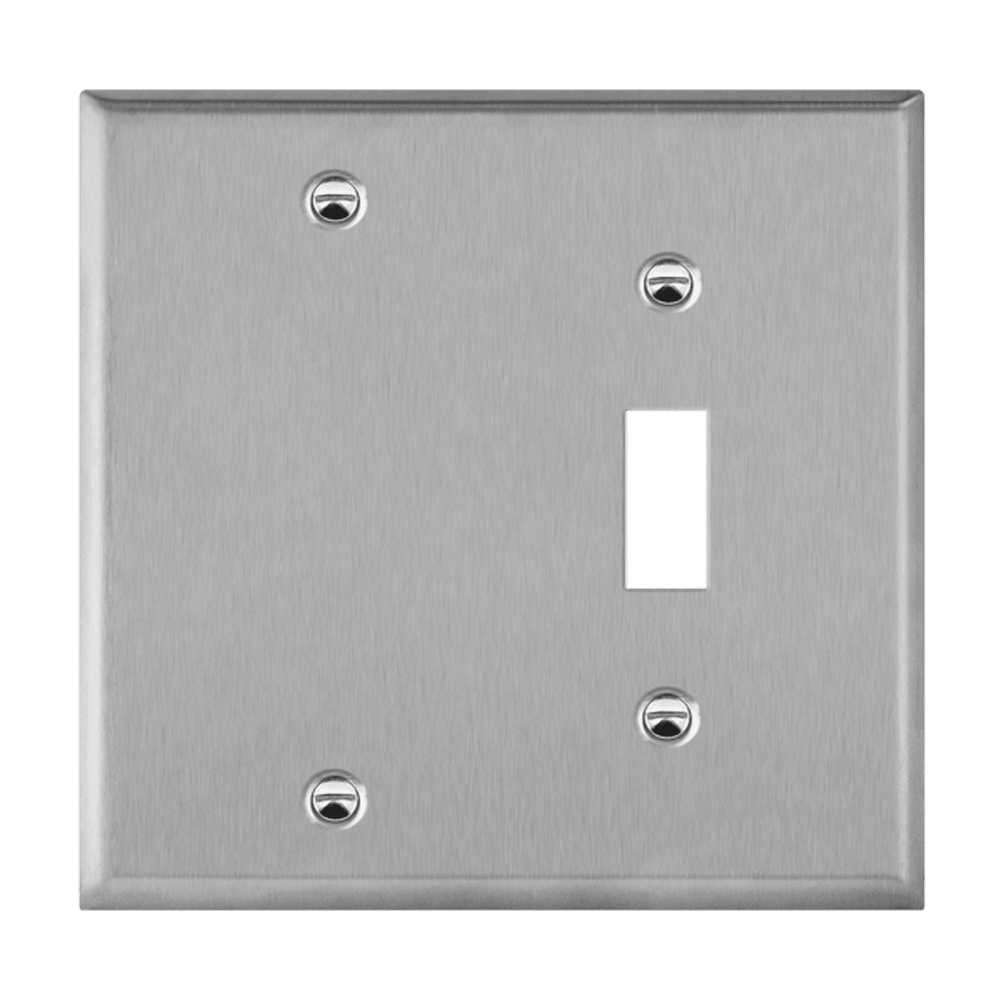 Combination Blank and Toggle Two-Gang Metal Wall Plate