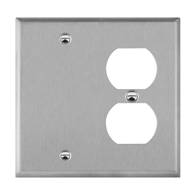 Combination Blank and Duplex Receptacle Two-Gang Metal Wall Plate