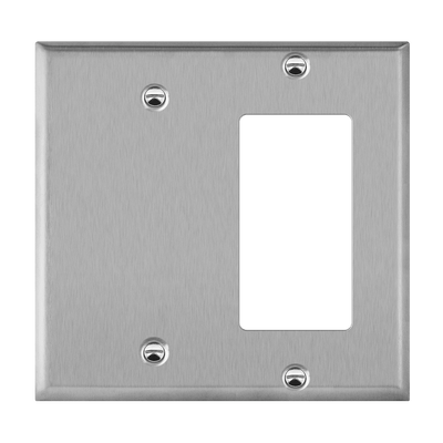Combination Blank and Decorator/GFCI Two-Gang Metal Wall Plate