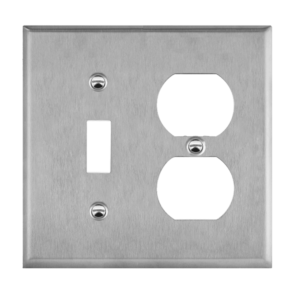 Combination Toggle and Duplex Receptacle Two-Gang Metal Wall Plate