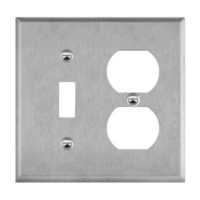 Combination Toggle and Duplex Receptacle Two-Gang Metal Wall Plate, Mid-Size