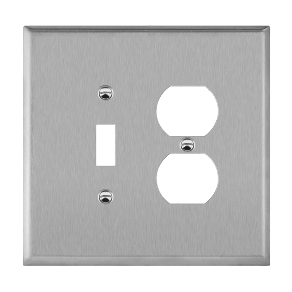 Combination Toggle and Duplex Receptacle Two-Gang Metal Wall Plate, Oversize