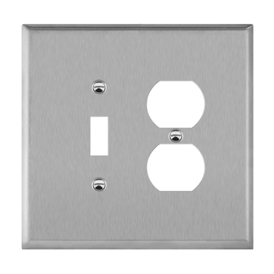Combination Toggle and Duplex Receptacle Two-Gang Metal Wall Plate, Oversize