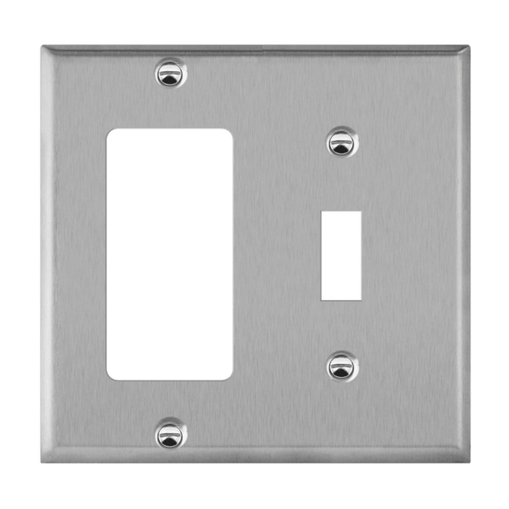 Combination Toggle and Decorator/GFCI Two-Gang Metal Wall Plate