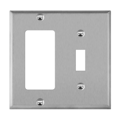 Combination Toggle and Decorator/GFCI Two-Gang Metal Wall Plate