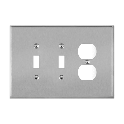 Combination Two Toggles and Duplex Receptacle Three-Gang Metal Wall Plate, Oversize