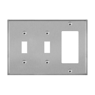 Combination Two Toggles and Decorator/GFCI Three-Gang Metal Wall Plate