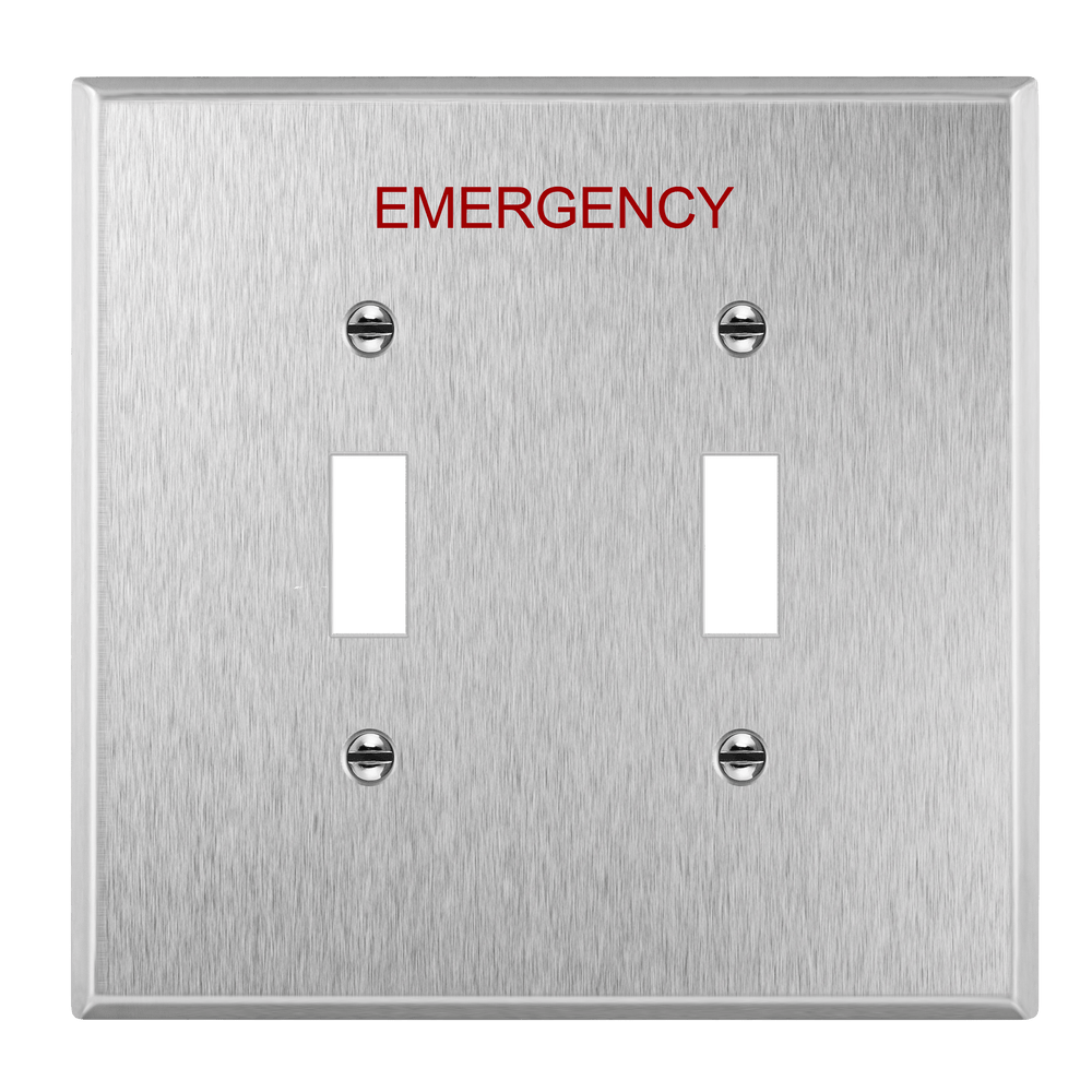 Toggle Switch Two-Gang Emergency Metal Wall Plate, Mid-Size