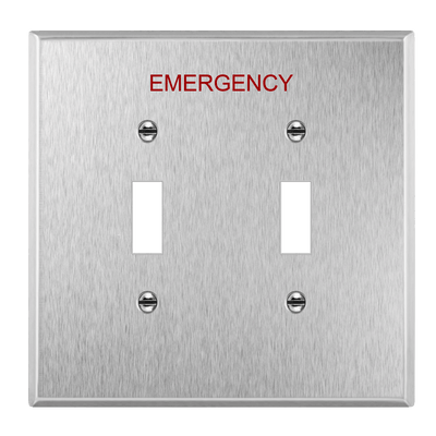 Toggle Switch Two-Gang Emergency Metal Wall Plate, Mid-Size