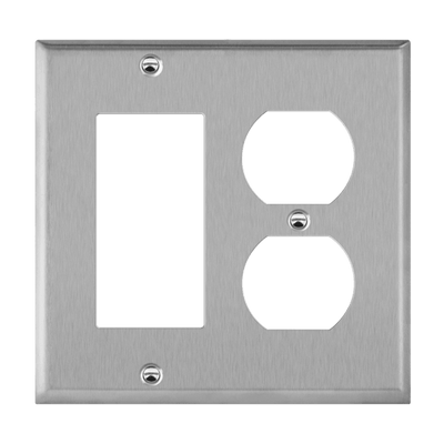 Combination Duplex Receptacle and Decorator/GFCI Two-Gang Metal Wall Plate
