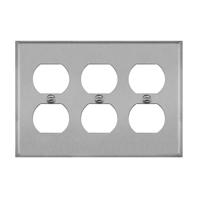 Duplex Receptacle Three-Gang Metal Wall Plate