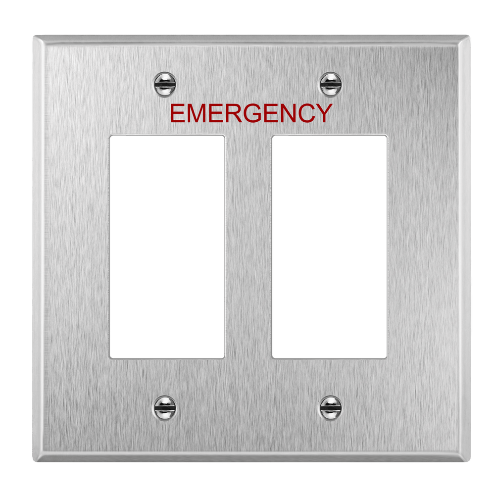 Decorator Two-Gang Emergency Metal Wall Plate, Mid-Size