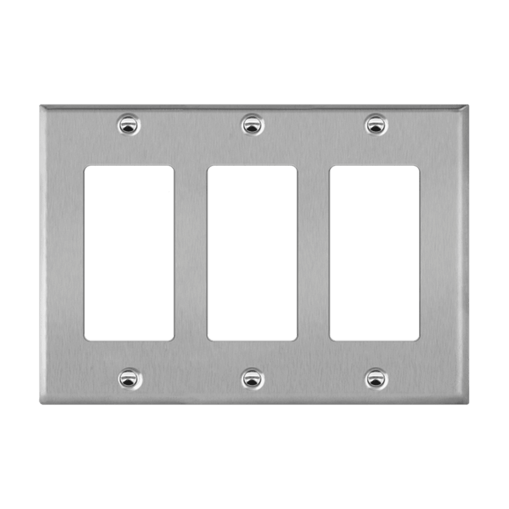 Decorator/GFCI Three-Gang Metal Wall Plate, Mid-Size