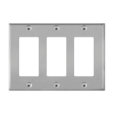 Decorator/GFCI Three-Gang Metal Wall Plate, Mid-Size