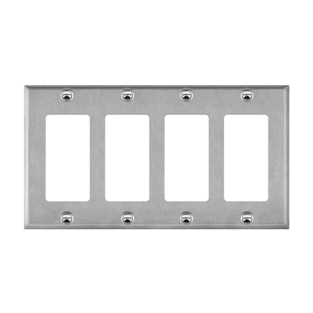 Decorator/GFCI Four-Gang Metal Wall Plate, Mid-Size