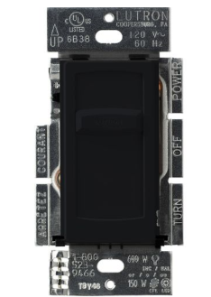 Lutron Skylark Contour Slide-to-Off LED+ Dimmer Switch, 150W LED or 600W Inc/Hal, Single Pole Only, 120V, CT-150-BL, Black