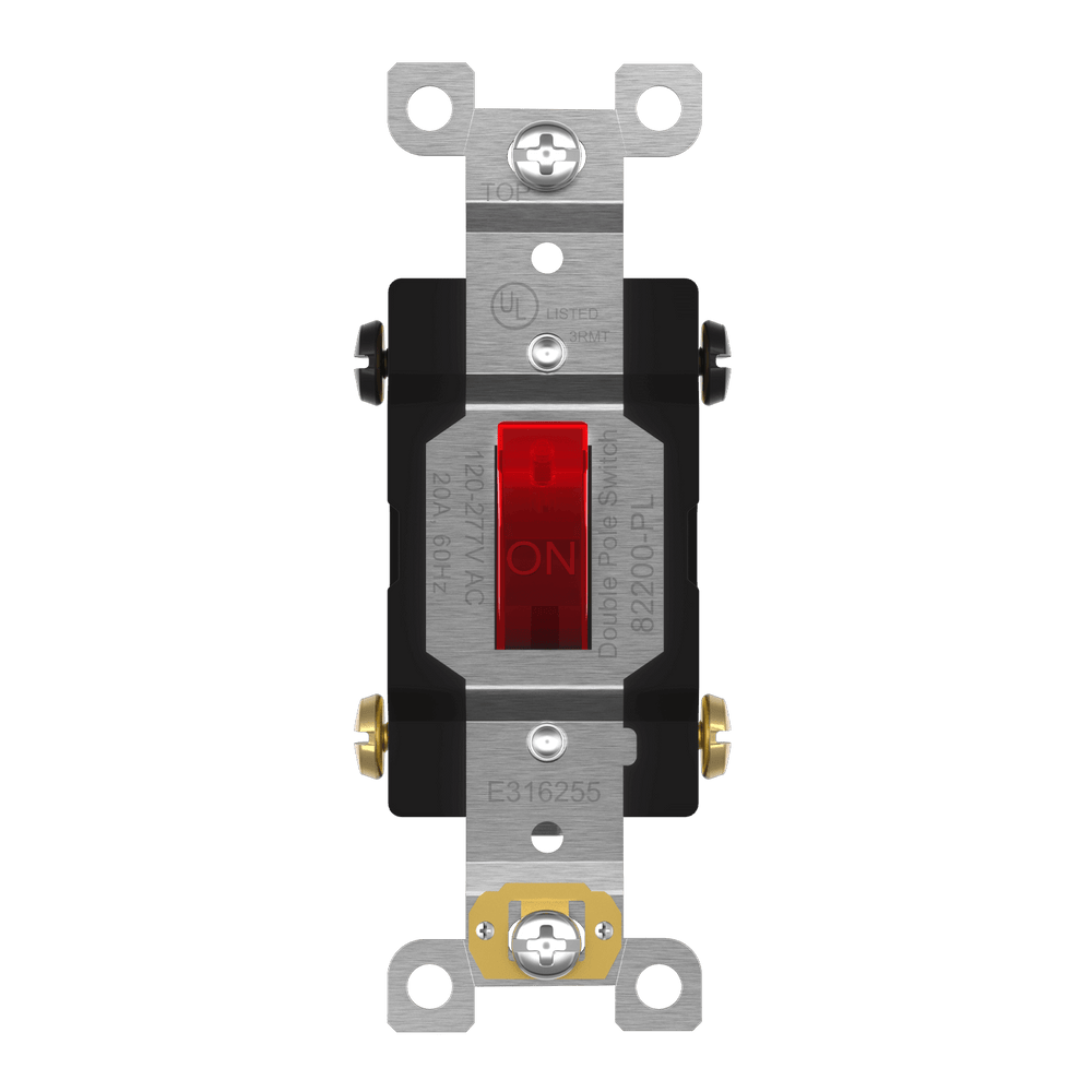 Pilot Light Commercial Grade Toggle Switch 20A, Double Pole
