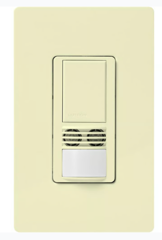 Lutron Maestro Dual-Tech Motion Sensor Switch, TAA Compliant, 6A, 120-277V, Single Pole, Ground/Neutral Required, WMS-A102-AL, Almond