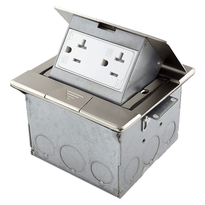 Square Pop-Up Floor Box Kit with 20A Decorator Duplex Tamper & Weather Resistant Receptacle