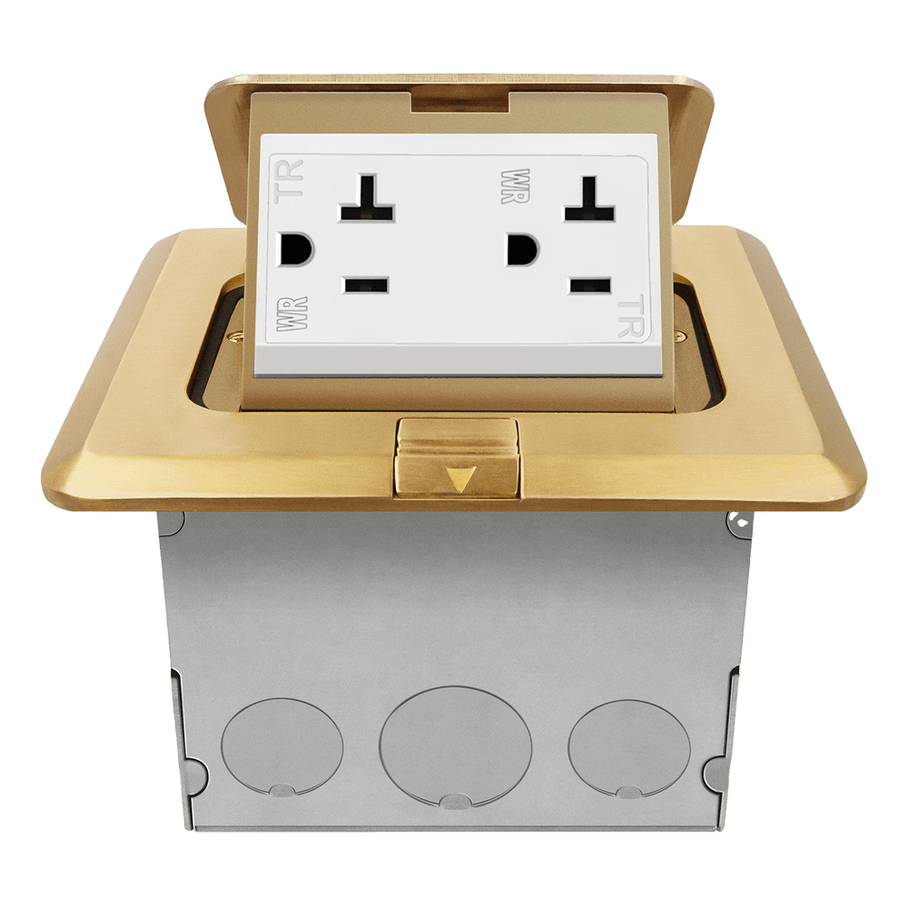 Square Pop-Up Floor Box Kit with 20A Decorator Duplex Tamper & Weather Resistant Receptacle