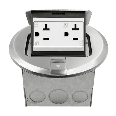 Round Pop-Up Floor Box Kit with 20A Decorator Duplex Tamper & Weather Resistant Receptacle