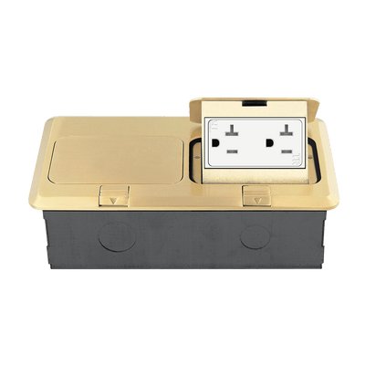 Two-Gang Pop-Up Floor Box Kit with 20A Decorator Duplex Tamper & Weather Resistant Receptacle