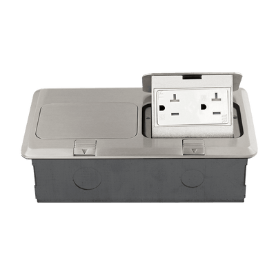 Two-Gang Pop-Up Floor Box Kit with 20A Decorator Duplex Tamper & Weather Resistant Receptacle