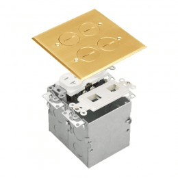 Two-Gang Floor Box Kit with 20A Duplex Tamper & Weather Resistant Receptacle and Datacom