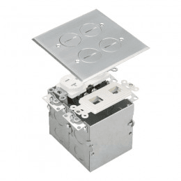 Two-Gang Floor Box Kit with 20A Duplex Tamper & Weather Resistant Receptacle and Datacom