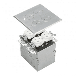 Two-Gang Floor Box Kit with 20A Duplex Tamper & Weather Resistant Receptacle