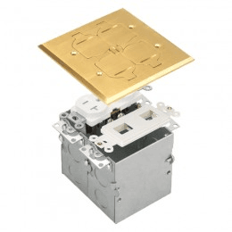 Two-Gang Floor Box Kit with Flip Lid Cover, 20A Duplex Tamper & Weather Resistant Receptacle and Datacom