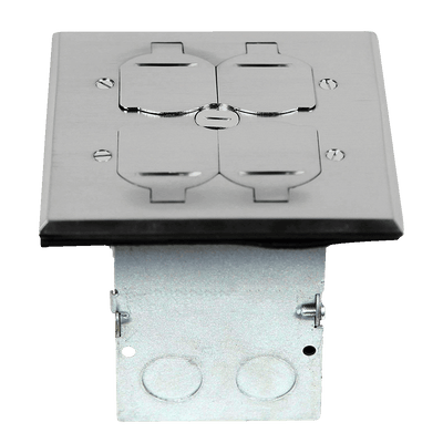 Two-Gang Floor Box Kit with Flip Lid Cover, 20A Duplex Tamper & Weather Resistant Receptacle