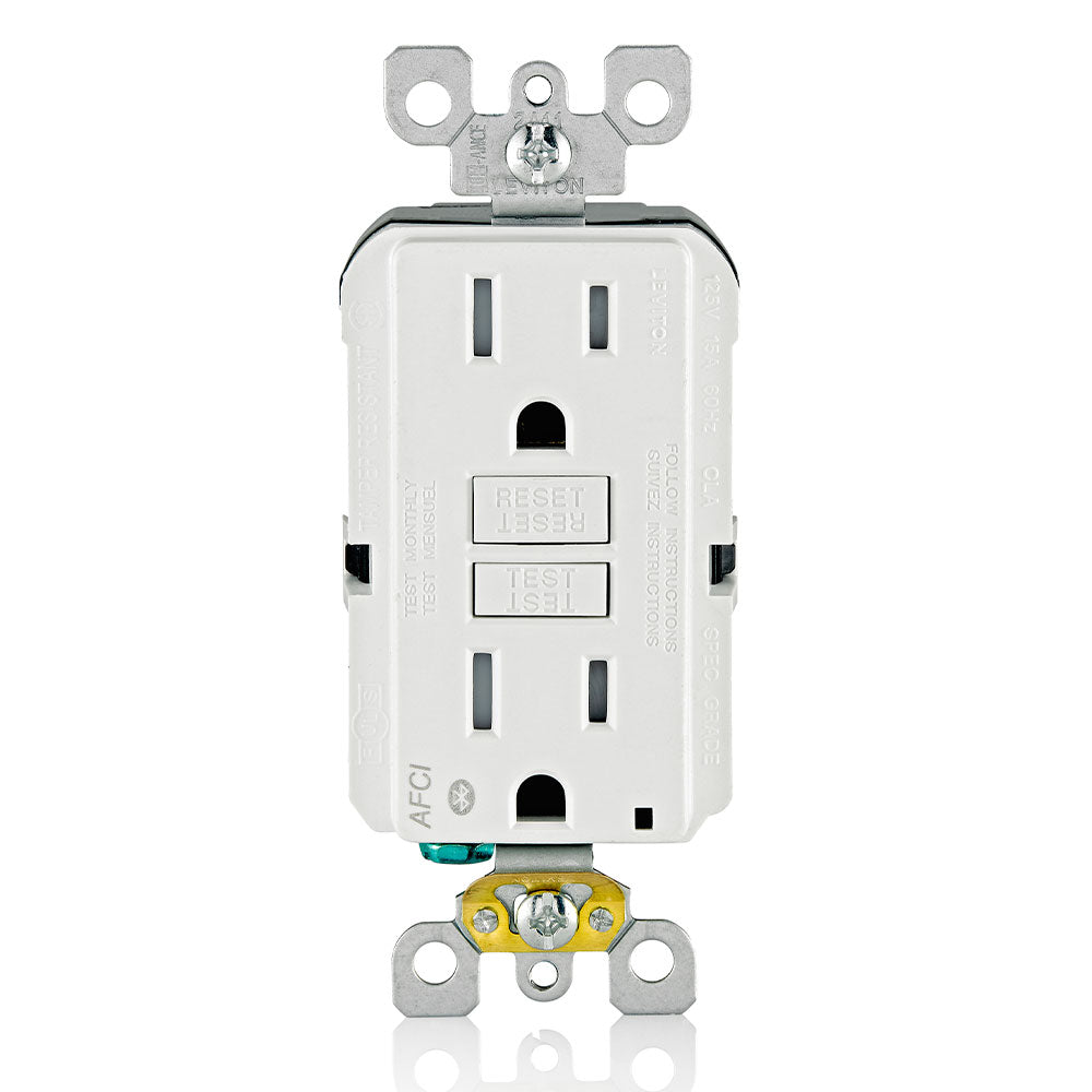 Leviton AFBL1-W White – 15 Amp, 125 Volt Receptacle/Outlet, 20 Amp Feed-Through, Tamper-Resistant, AFCI Receptacle/Outlet