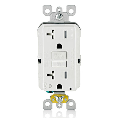 Leviton AFBL2-W 20 Amp, 125 Volt Receptacle/Outlet, 20 Amp Feed-Through, Tamper-Resistant, AFCI Receptacle/Outlet