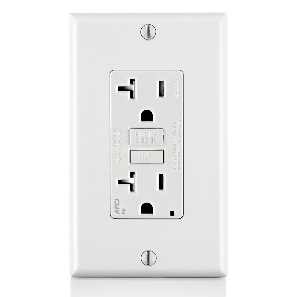 Leviton AFTR2-W 20 Amp, 125 Volt @Receptacle/Outlet, 20 Amp Feed-Through, Tamper-Resistant, AFCI Receptacle/Outlet