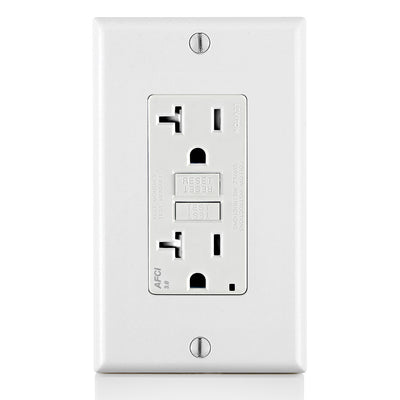 Leviton AFTR2-W 20 Amp, 125 Volt @Receptacle/Outlet, 20 Amp Feed-Through, Tamper-Resistant, AFCI Receptacle/Outlet