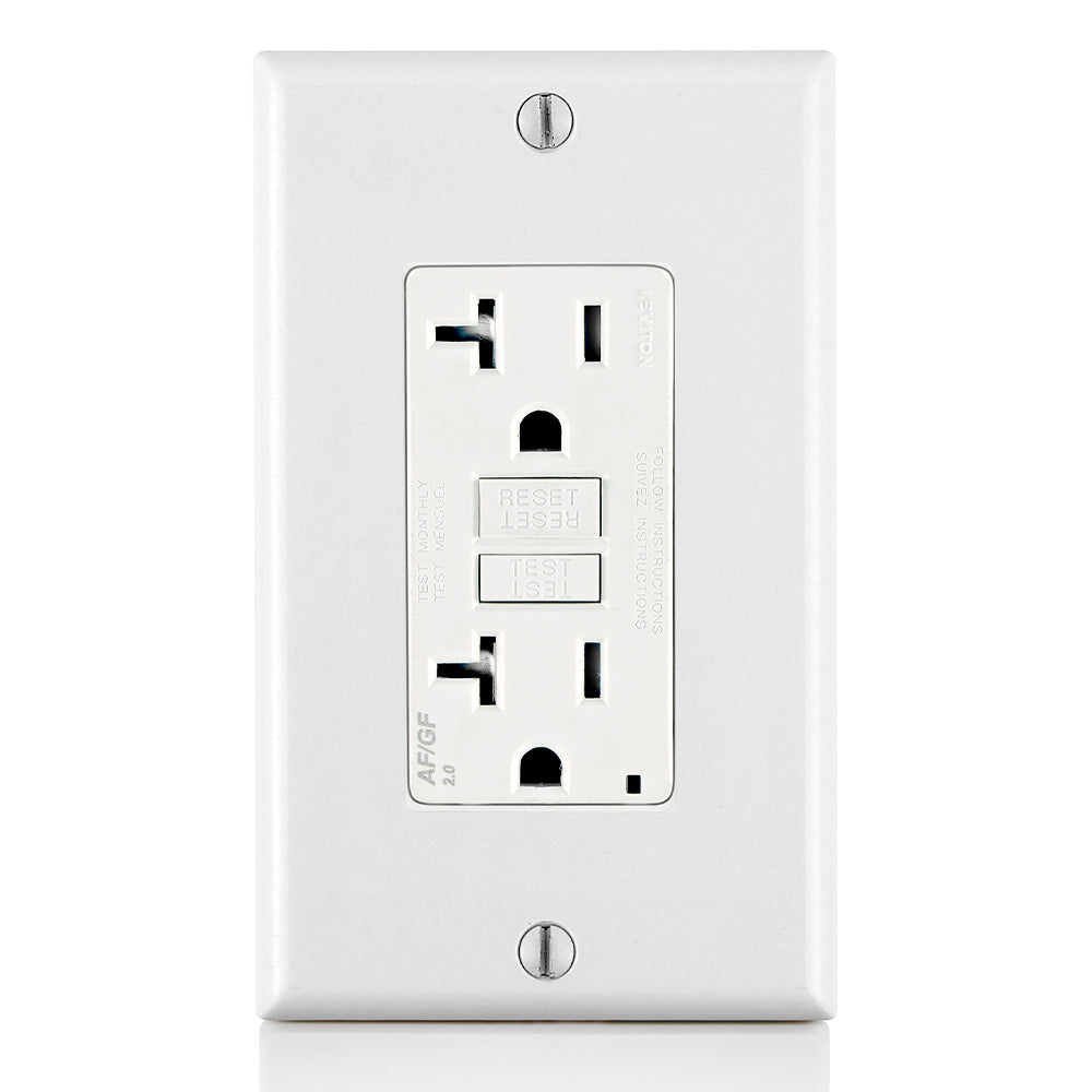 Leviton AGTR2-W 20 Amp, 125 Volt Dual Function AFCI/GFCI Receptacle, 20 Amp Feed-Through, Tamper-Resistant