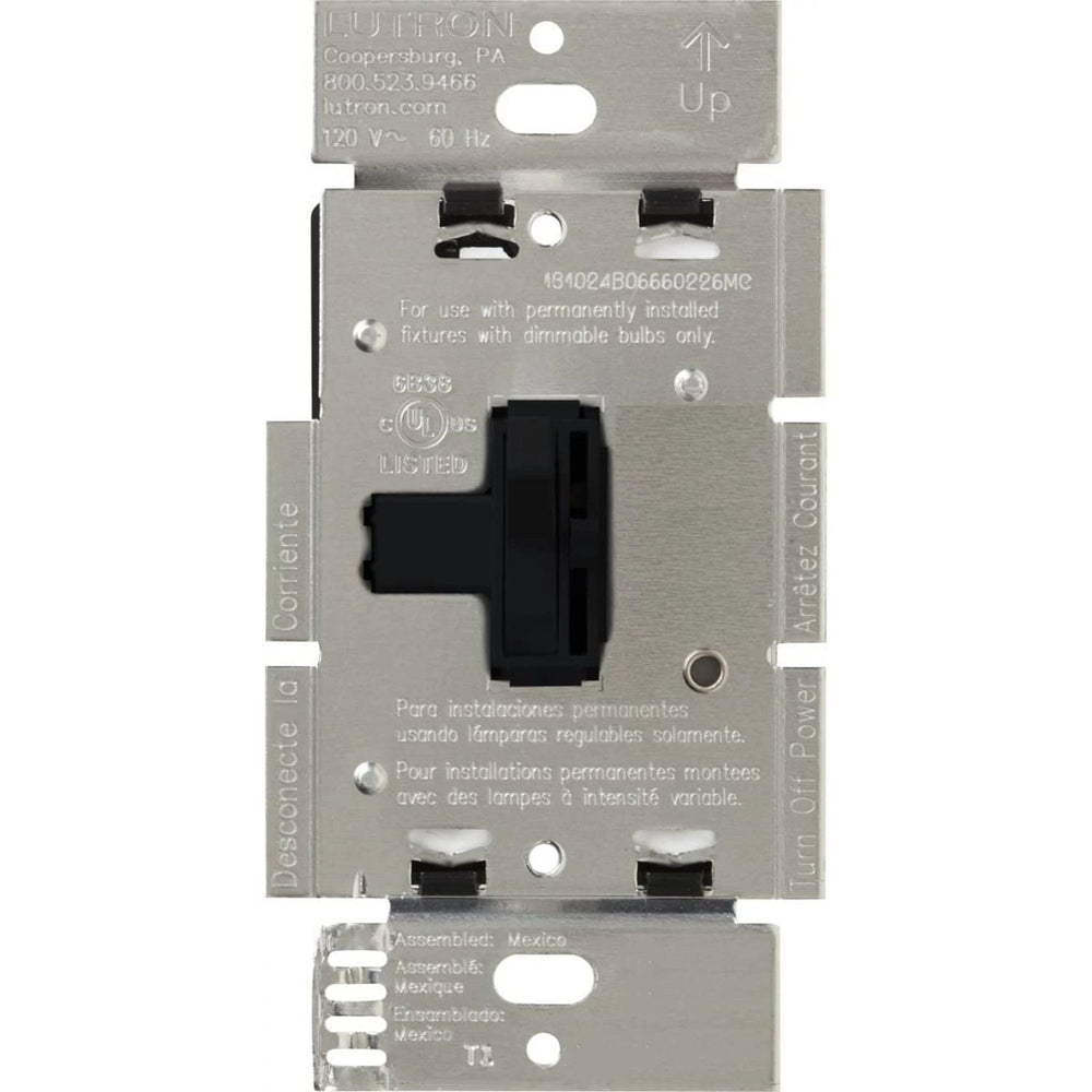 Lutron Ariadni Dimmer Switch, 1000W, Incandescent/Halogen Only, 120V, Single Pole, AY-10P-BL, Black