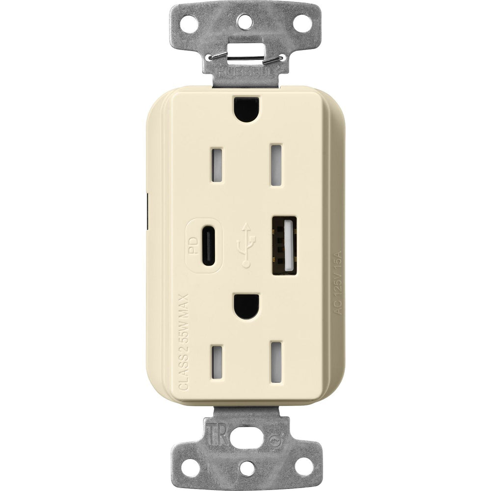 Lutron Claro 15A Tamper-Resistant USB Type A and C Duplex Receptacle, Decorator Style outlet, Gloss Finish, CAR-15-ACTR-AL, Almond