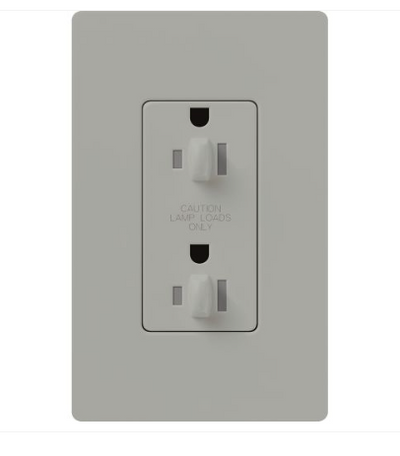 Lutron Claro 15A Dual Dimming, Tamper Resistant Duplex Receptacle, Decorator-Style Outlet, Gloss Finish, CAR-15-DDTR-GR, Gray