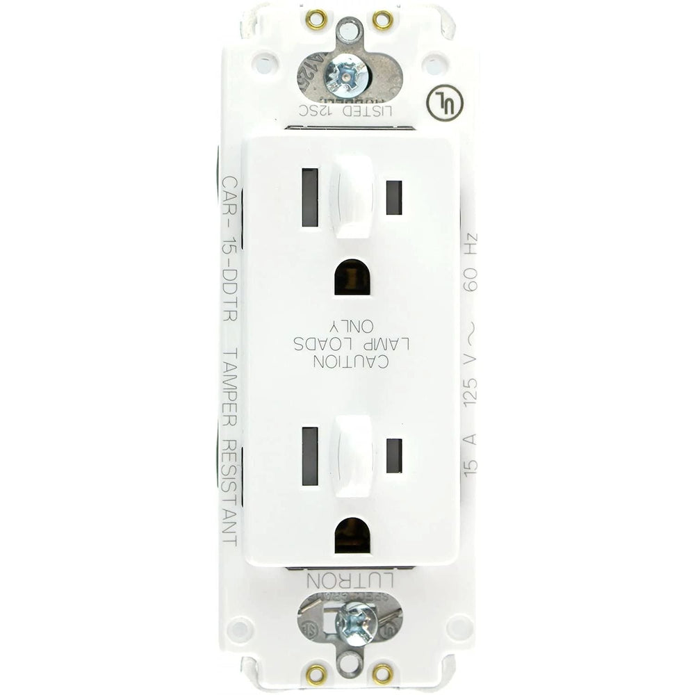 Lutron Claro 15A Dual Dimming, Tamper Resistant Duplex Receptacle, Decorator-Style Outlet, Gloss Finish, CAR-15-DDTR-WH, White