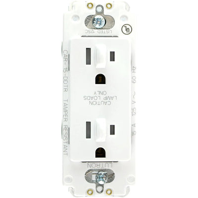 Lutron Claro 15A Dual Dimming, Tamper Resistant Duplex Receptacle, Decorator-Style Outlet, Gloss Finish, CAR-15-DDTR-WH, White