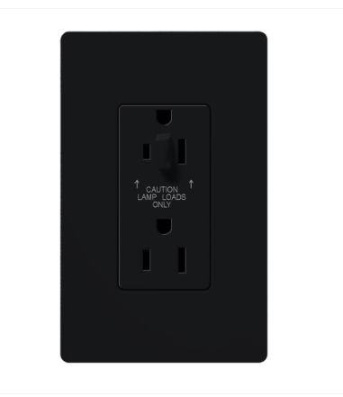 Lutron Claro 15A Half-Dimming, Tamper Resistant Duplex Receptacle, Decorator-Style Outlet, Gloss Finish, CAR-15-HDTR-BL, Black