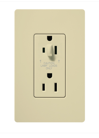 Lutron Claro 15A Half-Dimming, Tamper Resistant Duplex Receptacle, Decorator-Style Outlet, Gloss Finish, CAR-15-HDTR-IV, Ivory